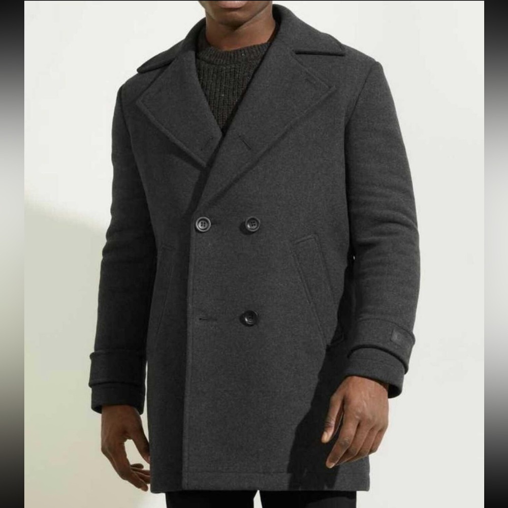GUESS Dark Grey Military Wool-Blend Men's Coat